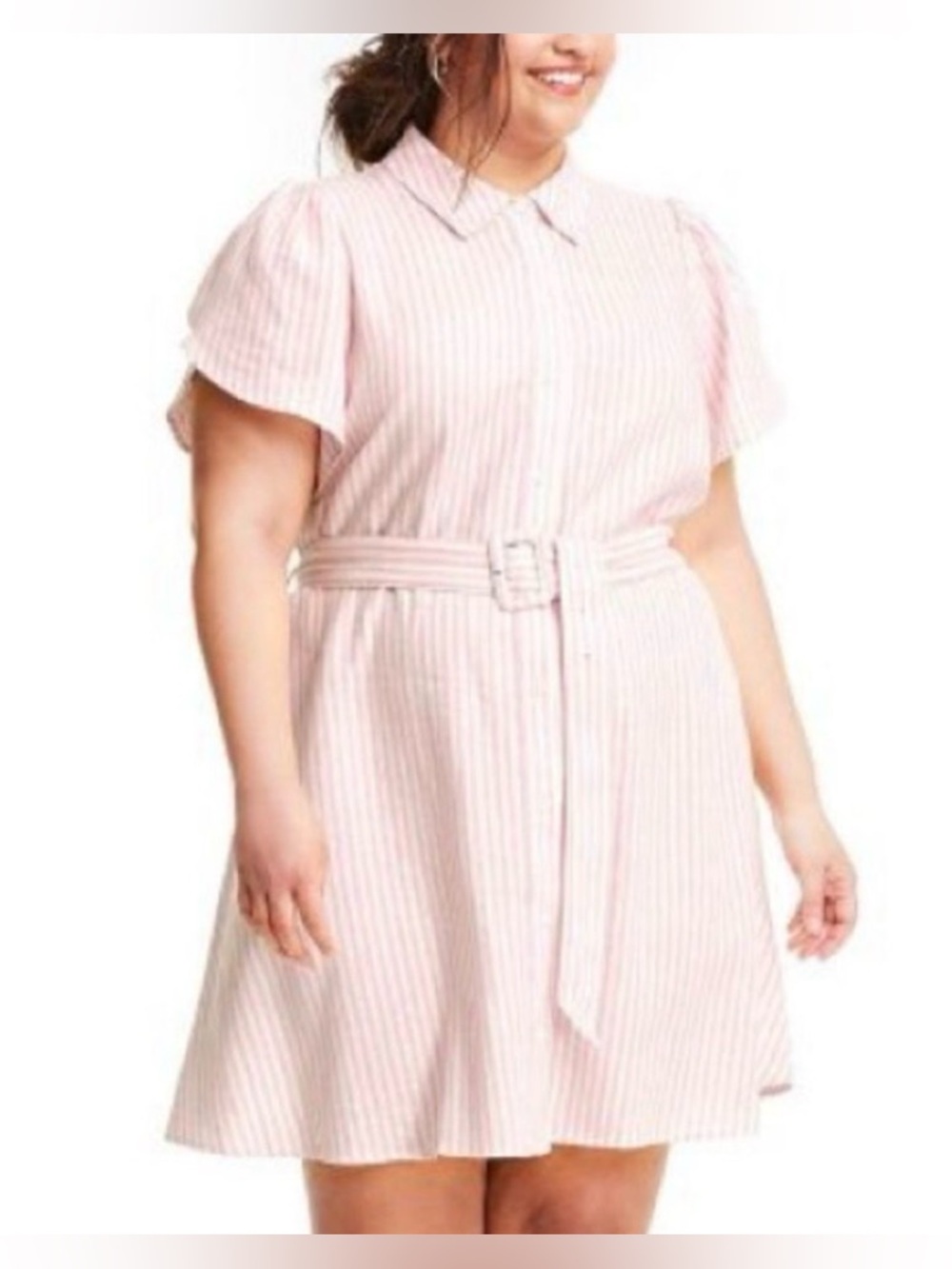 Alexis For Target, Pink/White Striped Tulip Sleeve Linen Dress, Size 1X